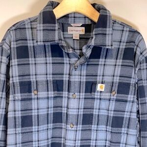 Carhartt Flannel Button Up Shirt Mens Size L Original Fit Heavyweight Blue Plaid